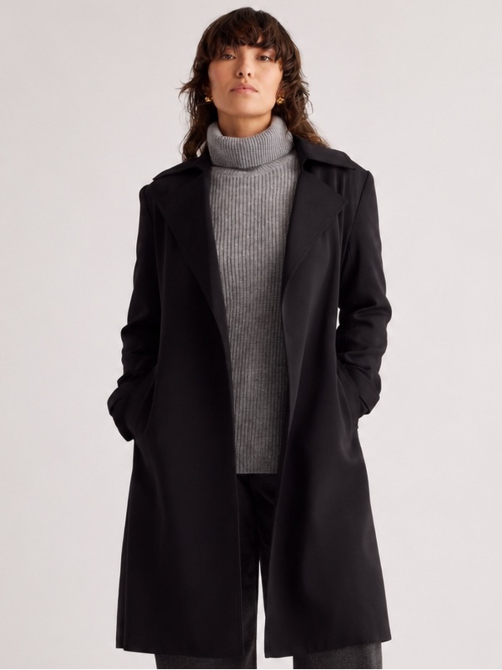 Quince Women's Stretch Crepe Trench Coat Black Size XS NWT